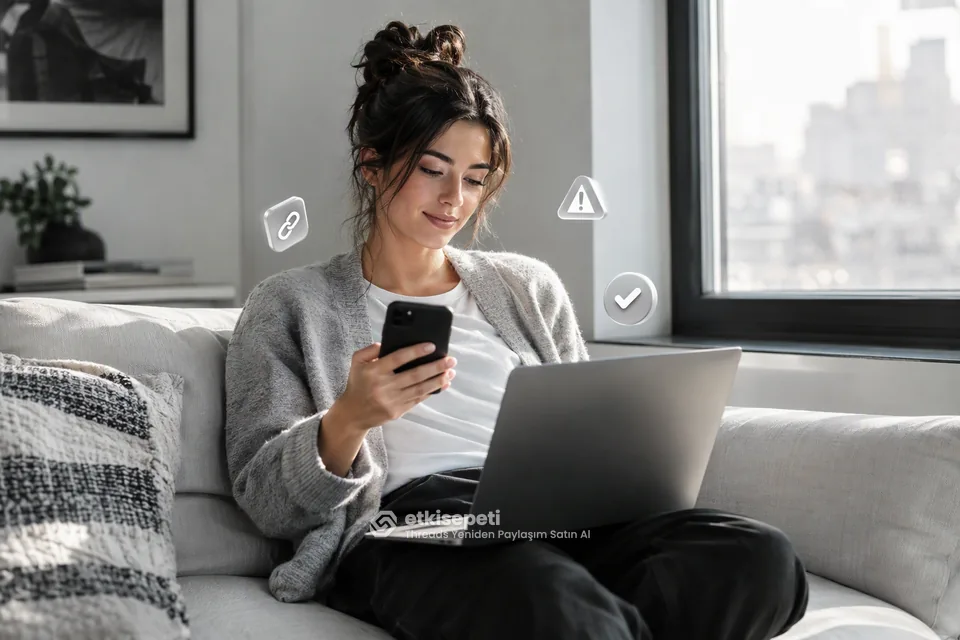 Threads yeniden paylaşım satın al siparişinden önce kopyaladığı gönderi bağlantısını kontrol eden bir kullanıcı