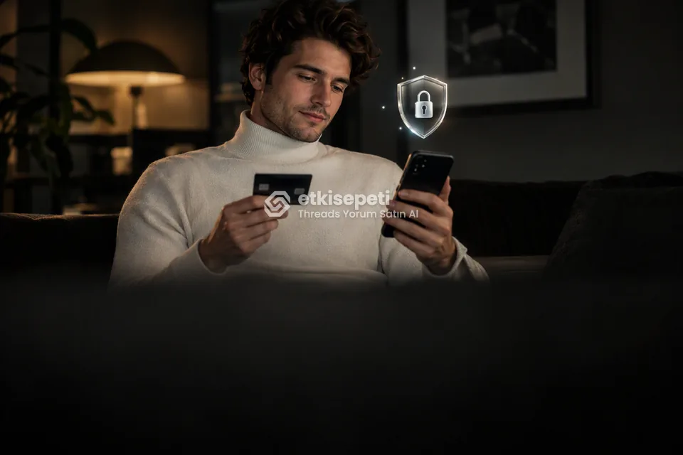 Kart ve telefonla güvenli ödeme yapan bir kullanıcı