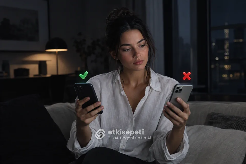 İki seçeneği karşılaştırarak TIDAL Beğeni için site seçen bir kullanıcı