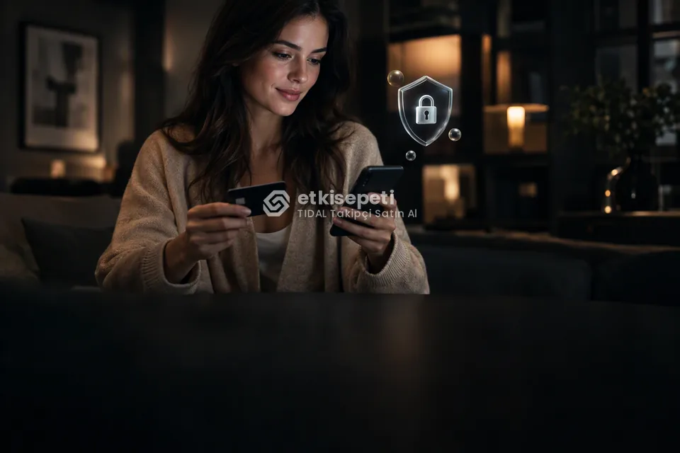 Kart ve telefonla güvenli ödeme yapan bir kullanıcı