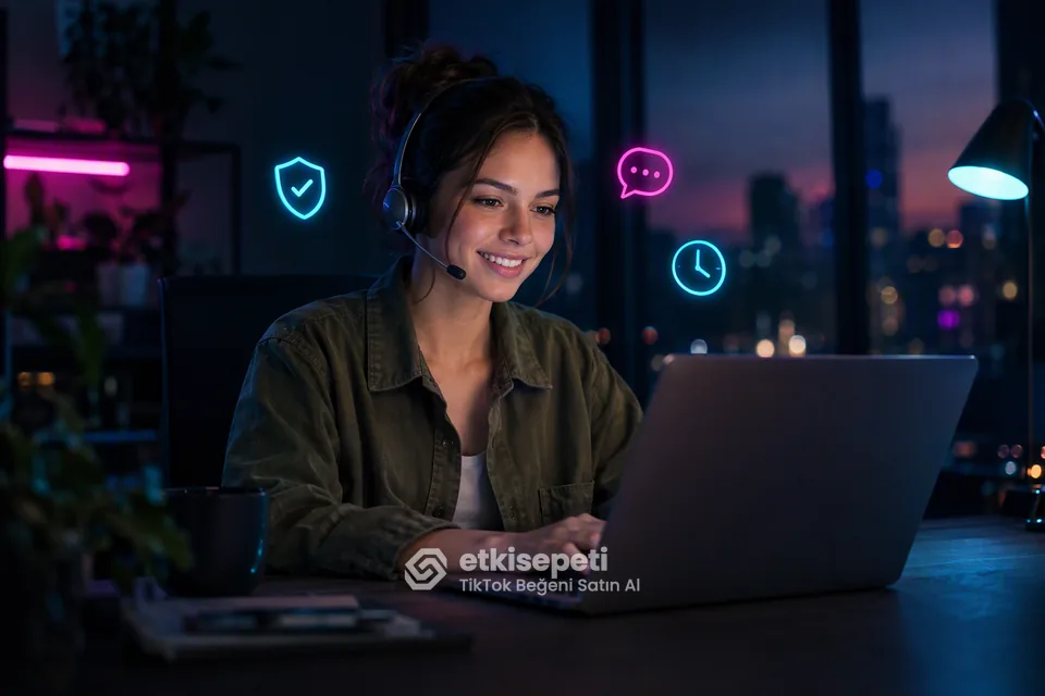 Destek uzmanı TikTok Beğeni siparişlerini panelden takip ediyor