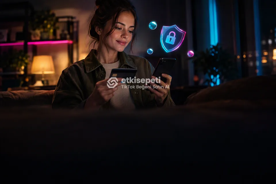 Kart ve telefonla güvenli ödeme yapan bir kullanıcı