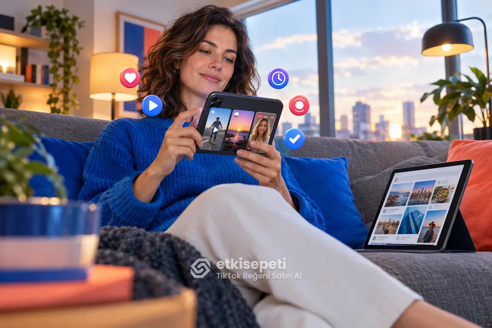 TikTok Beğeni ile video, hikâye ve canlı yayın beğenisi farkını gösteren görsel