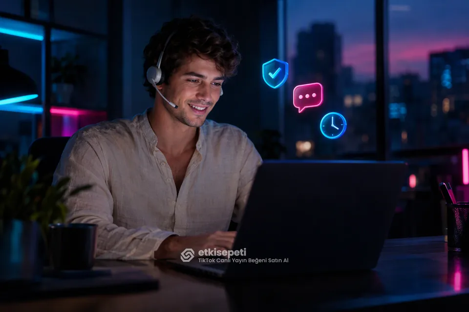 Destek uzmanı TikTok Canlı Yayın Beğeni siparişlerini panelden takip ediyor