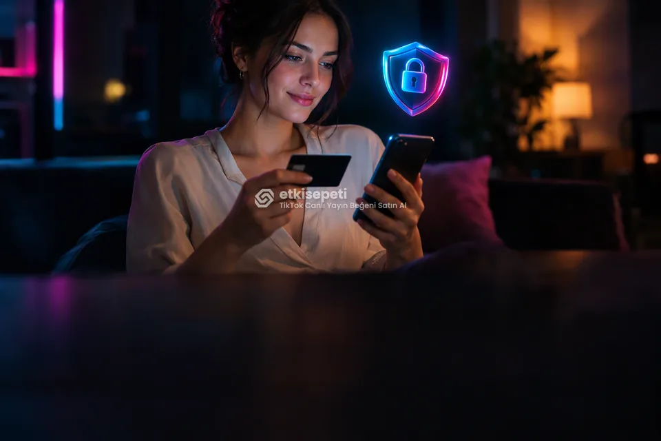 Kart ve telefonla güvenli ödeme yapan bir kullanıcı