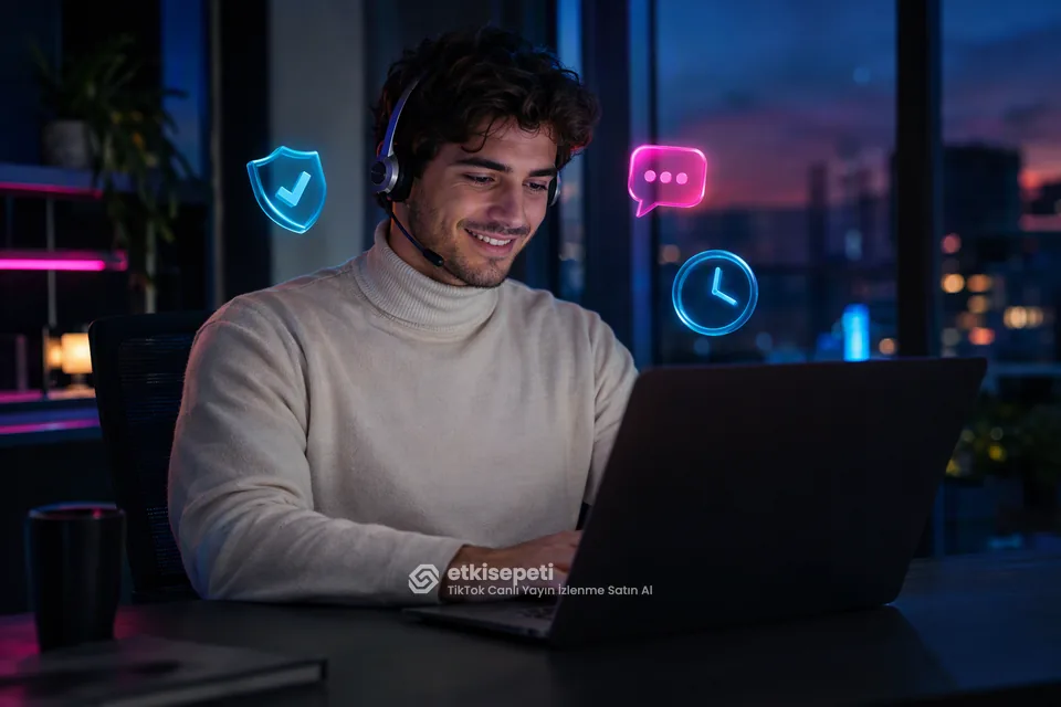 Destek uzmanı TikTok Canlı Yayın İzlenme siparişlerini panelden takip ediyor