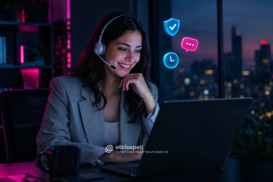 Destek uzmanı TikTok Canlı Yayın Yorum siparişlerini panelden takip ediyor