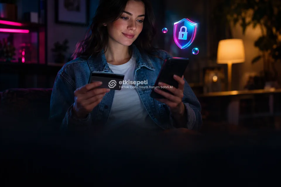 Kart ve telefonla güvenli ödeme yapan bir kullanıcı
