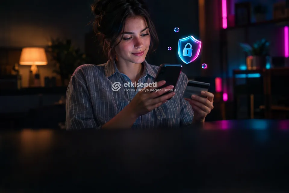 Kart ve telefonla güvenli ödeme yapan bir kullanıcı