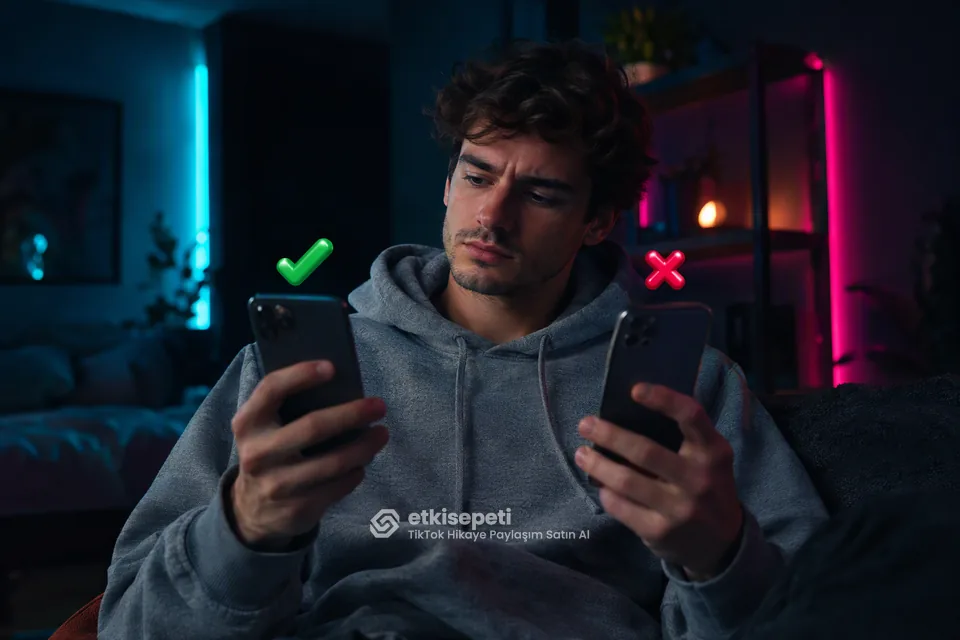 İki seçeneği karşılaştırarak TikTok Hikaye Paylaşım için site seçen bir kullanıcı