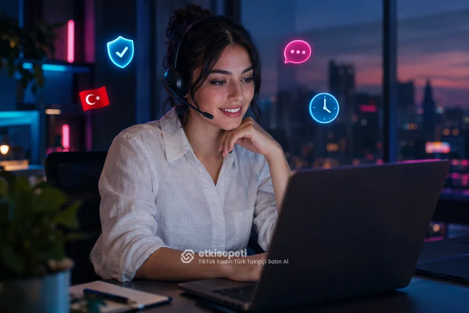 Destek uzmanı TikTok Kadın Türk Takipçi siparişlerini panelden takip ediyor