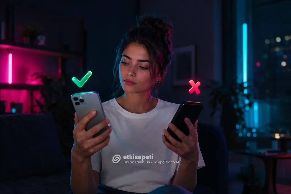 İki seçeneği karşılaştırarak TikTok Kadın Türk Takipçi için site seçen bir kullanıcı