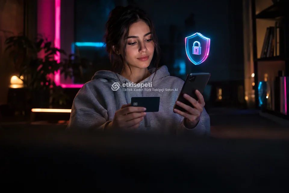 Kart ve telefonla güvenli ödeme yapan bir kullanıcı