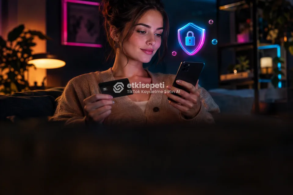 Kart ve telefonla güvenli ödeme yapan bir kullanıcı