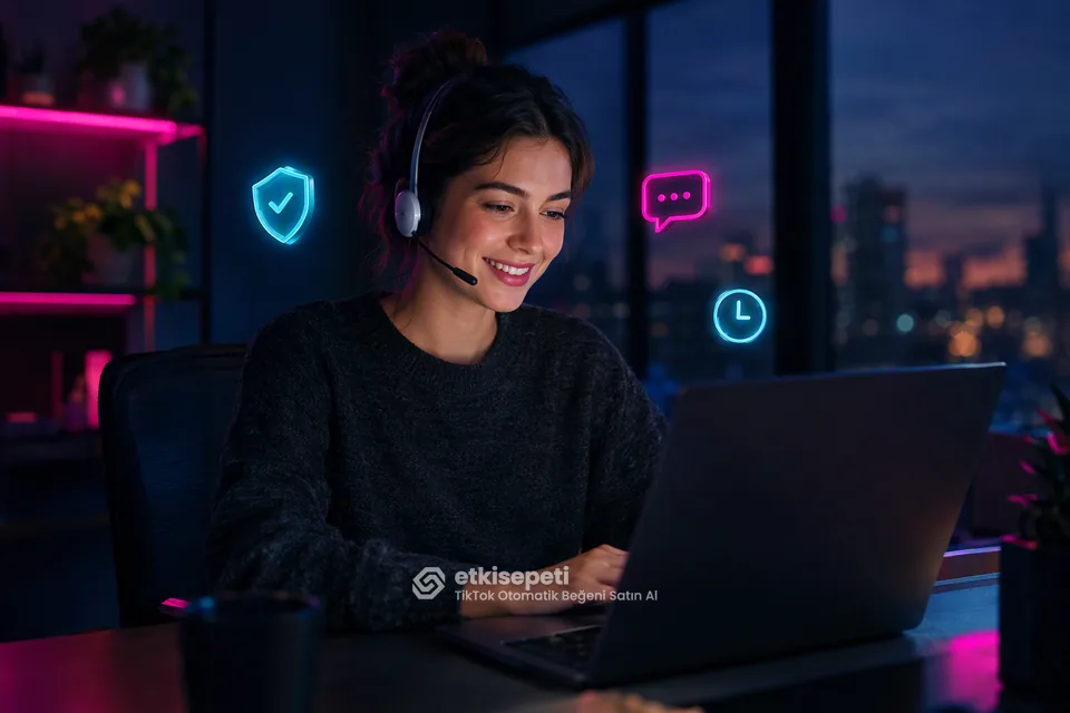 Destek uzmanı TikTok Otomatik Beğeni siparişlerini panelden takip ediyor