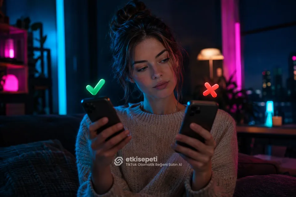 İki seçeneği karşılaştırarak TikTok Otomatik Beğeni için site seçen bir kullanıcı