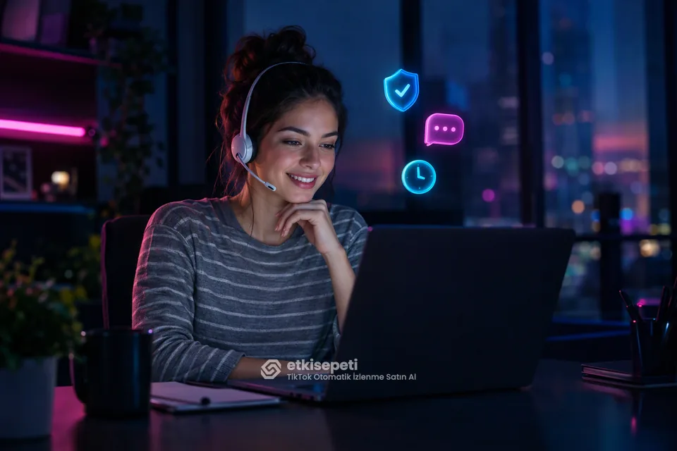 Destek uzmanı TikTok Otomatik İzlenme siparişlerini panelden takip ediyor