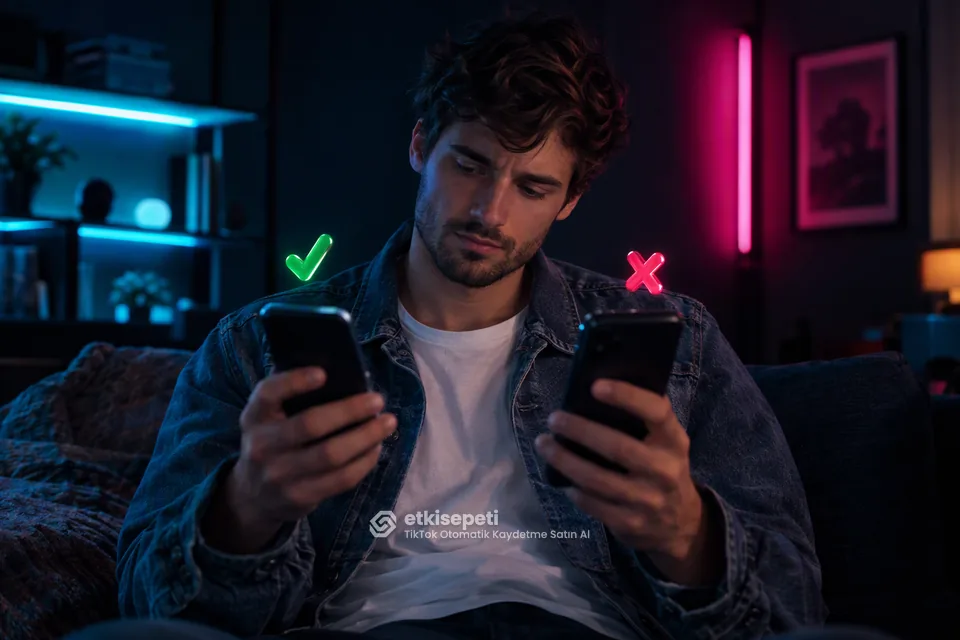 İki seçeneği karşılaştırarak TikTok Otomatik Kaydetme için site seçen bir kullanıcı