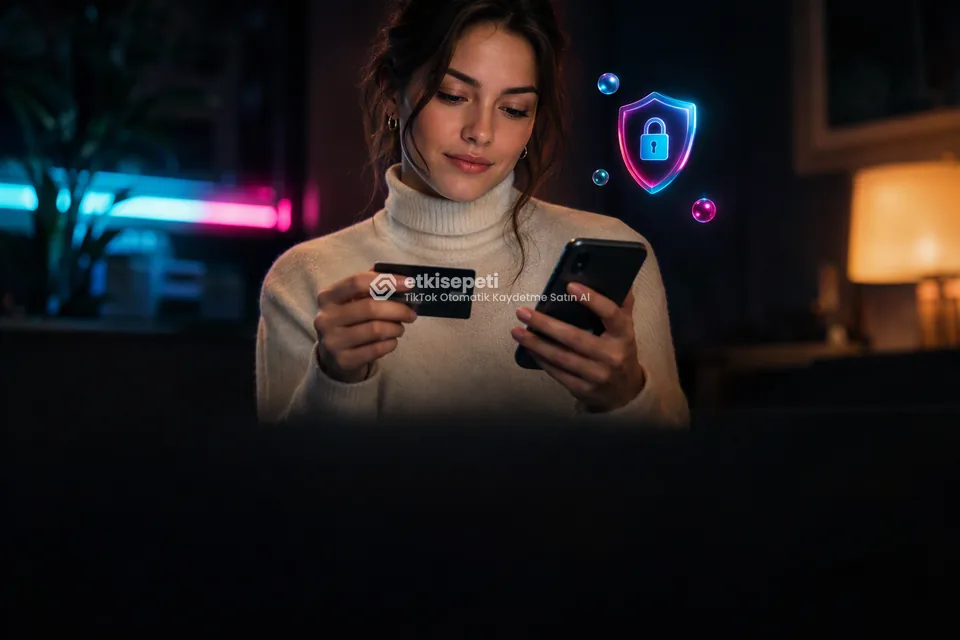 Kart ve telefonla güvenli ödeme yapan bir kullanıcı