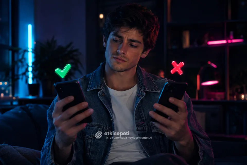 İki seçeneği karşılaştırarak TikTok Otomatik Paylaşım için site seçen bir kullanıcı