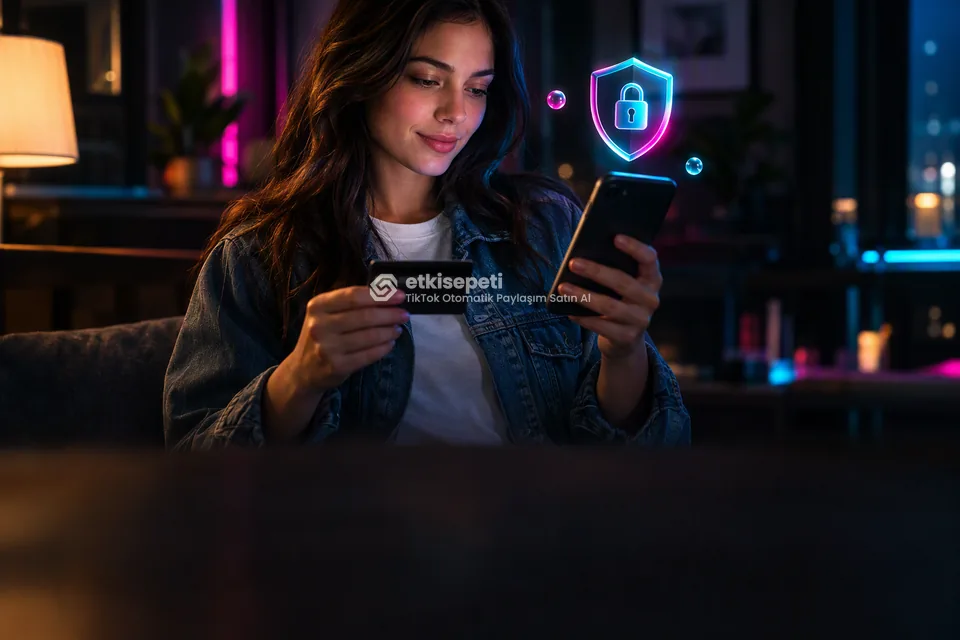 Kart ve telefonla güvenli ödeme yapan bir kullanıcı
