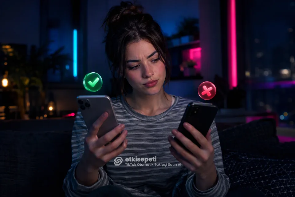 İki seçeneği karşılaştırarak TikTok Otomatik Takipçi için site seçen bir kullanıcı