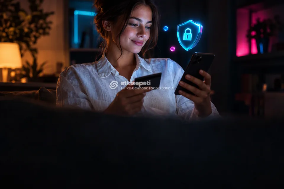Kart ve telefonla güvenli ödeme yapan bir kullanıcı