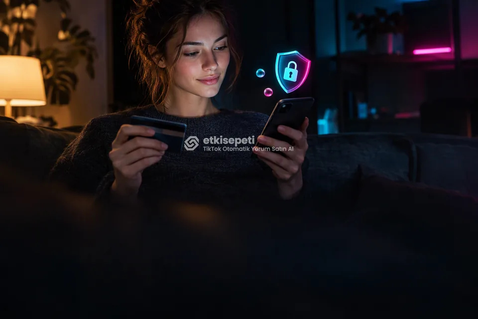 Kart ve telefonla güvenli ödeme yapan bir kullanıcı