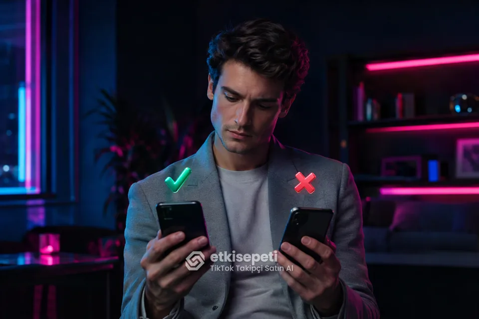 İki seçeneği karşılaştırarak TikTok Takipçi için site seçen bir kullanıcı