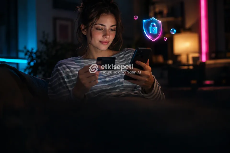Kart ve telefonla güvenli ödeme yapan bir kullanıcı