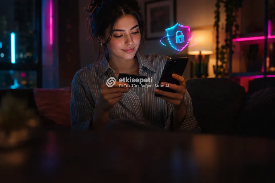 Kart ve telefonla güvenli ödeme yapan bir kullanıcı