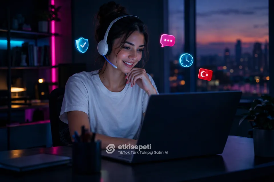 Destek uzmanı TikTok Türk Takipçi siparişlerini panelden takip ediyor