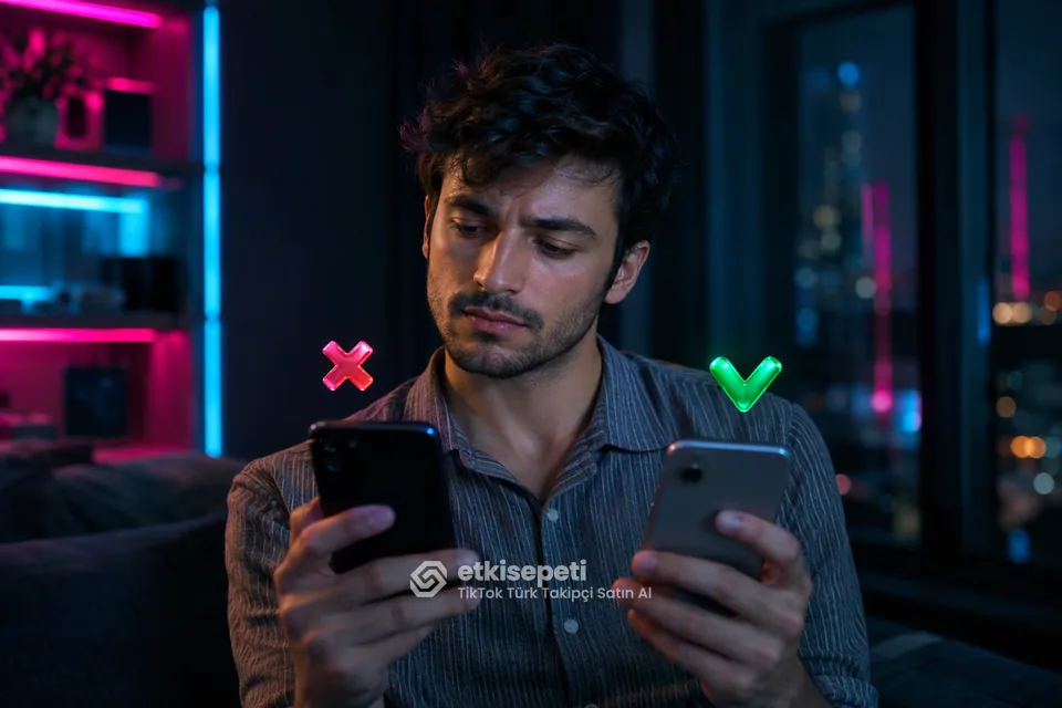 İki seçeneği karşılaştırarak TikTok Türk Takipçi için site seçen bir kullanıcı