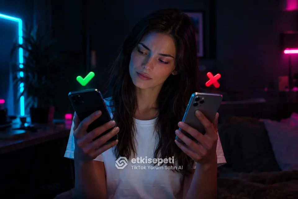 İki seçeneği karşılaştırarak TikTok Yorum için site seçen bir kullanıcı