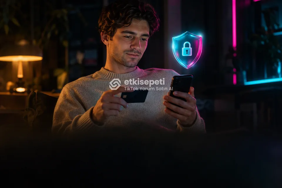 Kart ve telefonla güvenli ödeme yapan bir kullanıcı