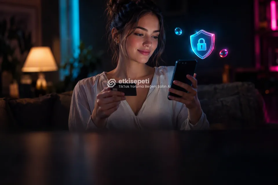 Kart ve telefonla güvenli ödeme yapan bir kullanıcı