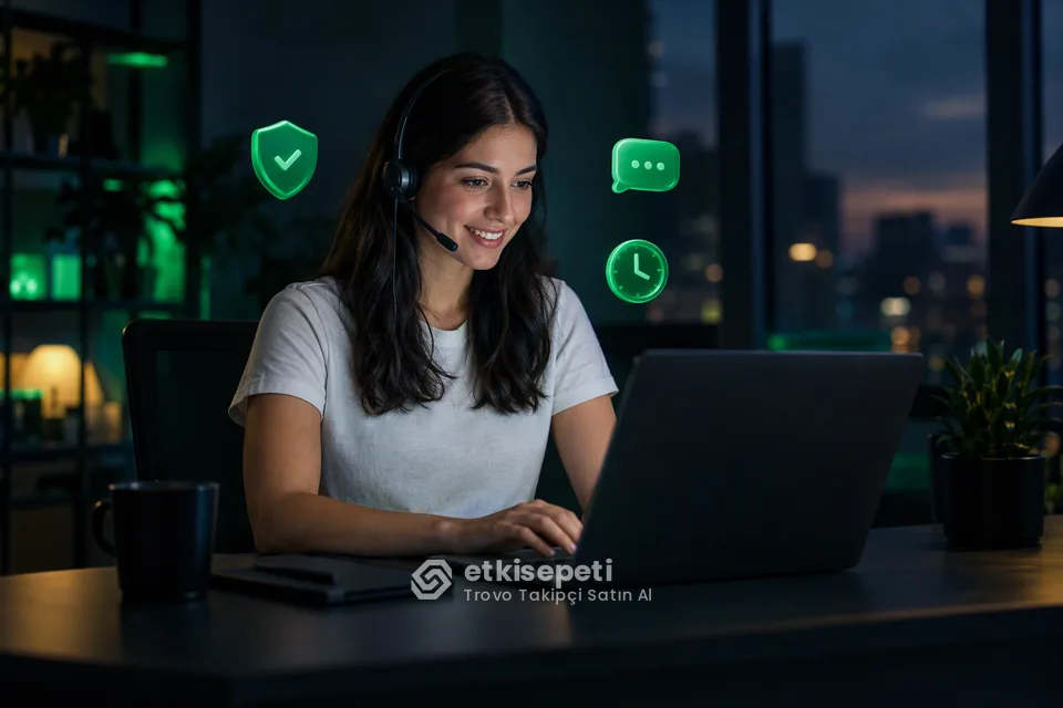 Destek uzmanı Trovo Takipçi siparişlerini panelden takip ediyor