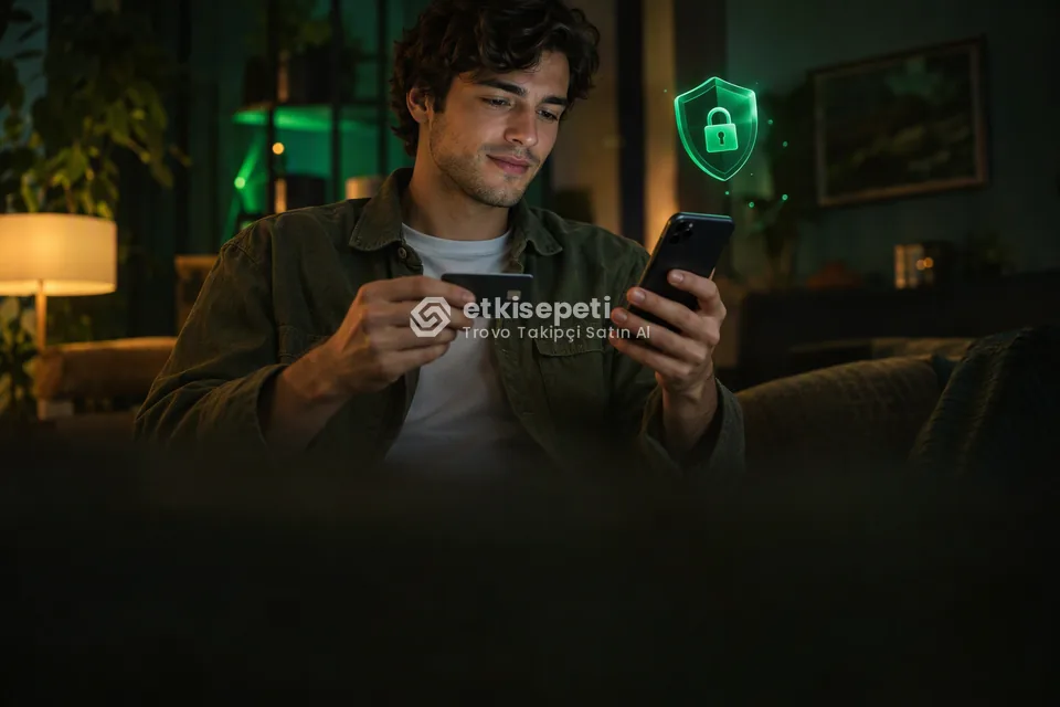 Kart ve telefonla güvenli ödeme yapan bir kullanıcı