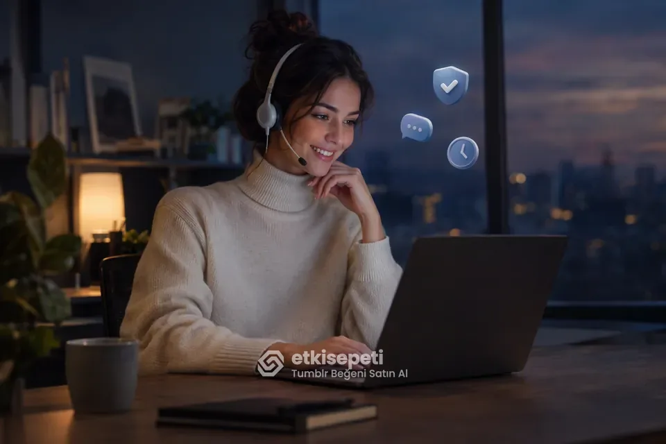 Destek uzmanı Tumblr Beğeni siparişlerini panelden takip ediyor