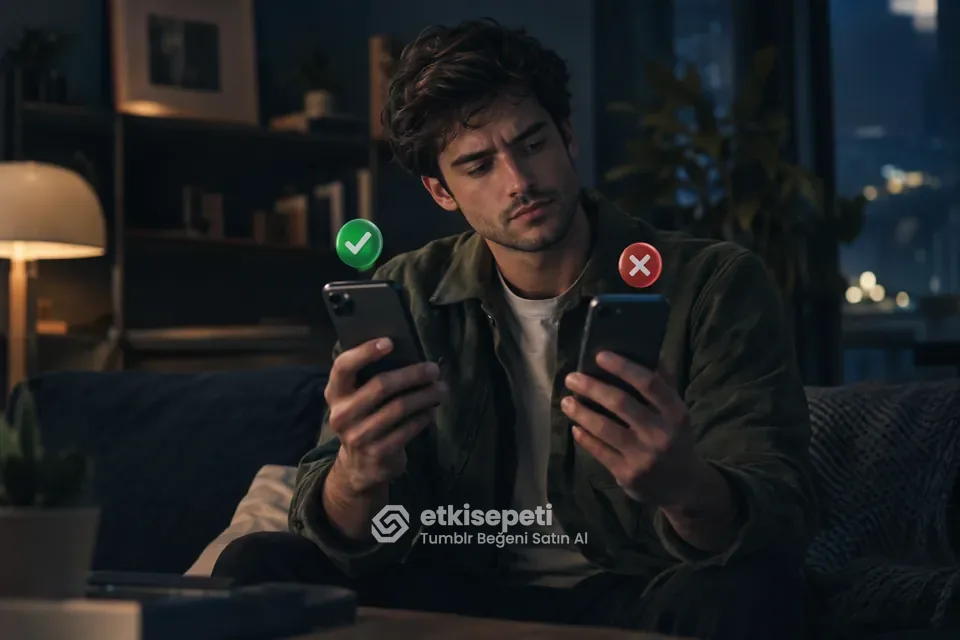 İki seçeneği karşılaştırarak Tumblr Beğeni için site seçen bir kullanıcı