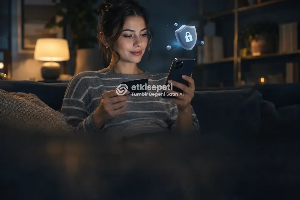 Kart ve telefonla güvenli ödeme yapan bir kullanıcı
