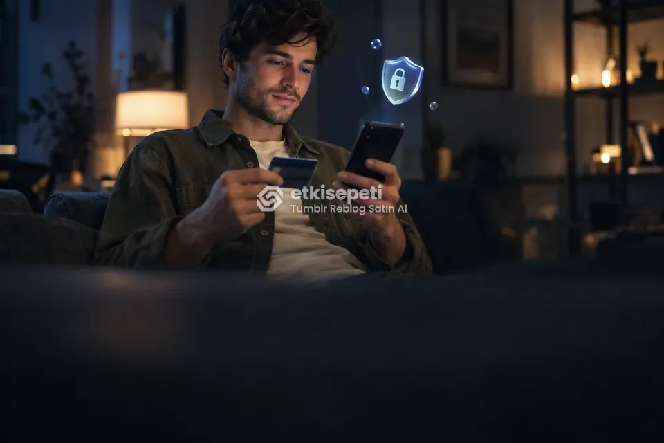 Kart ve telefonla güvenli ödeme yapan bir kullanıcı