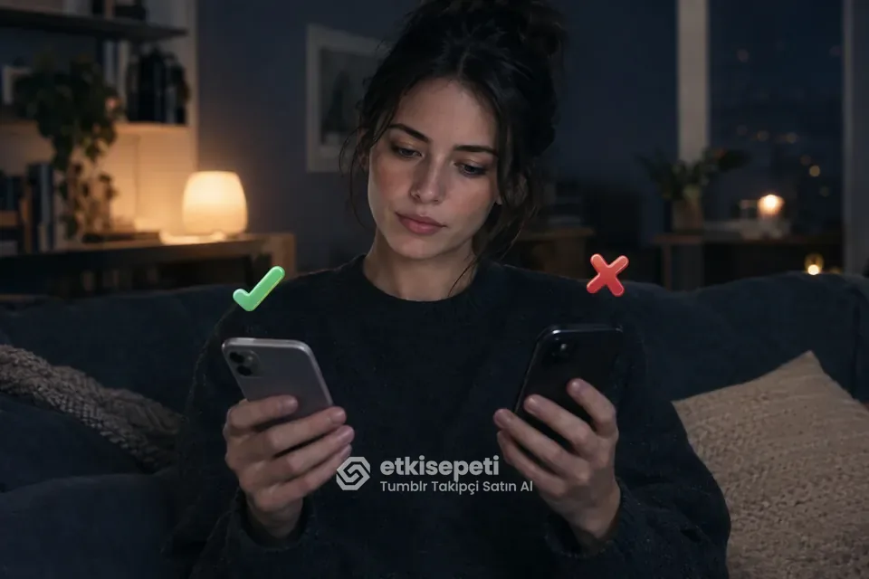 İki seçeneği karşılaştırarak Tumblr Takipçi için site seçen bir kullanıcı
