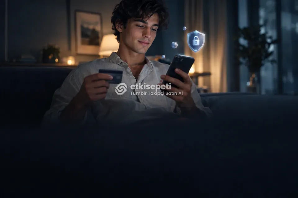 Kart ve telefonla güvenli ödeme yapan bir kullanıcı