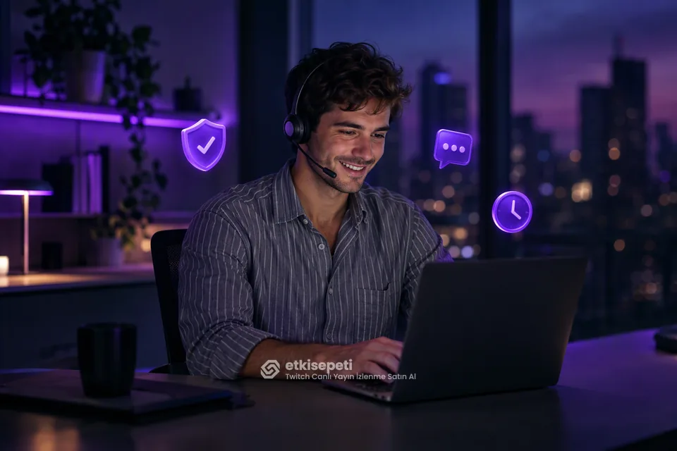 Destek uzmanı Twitch Canlı Yayın İzlenme siparişlerini panelden takip ediyor