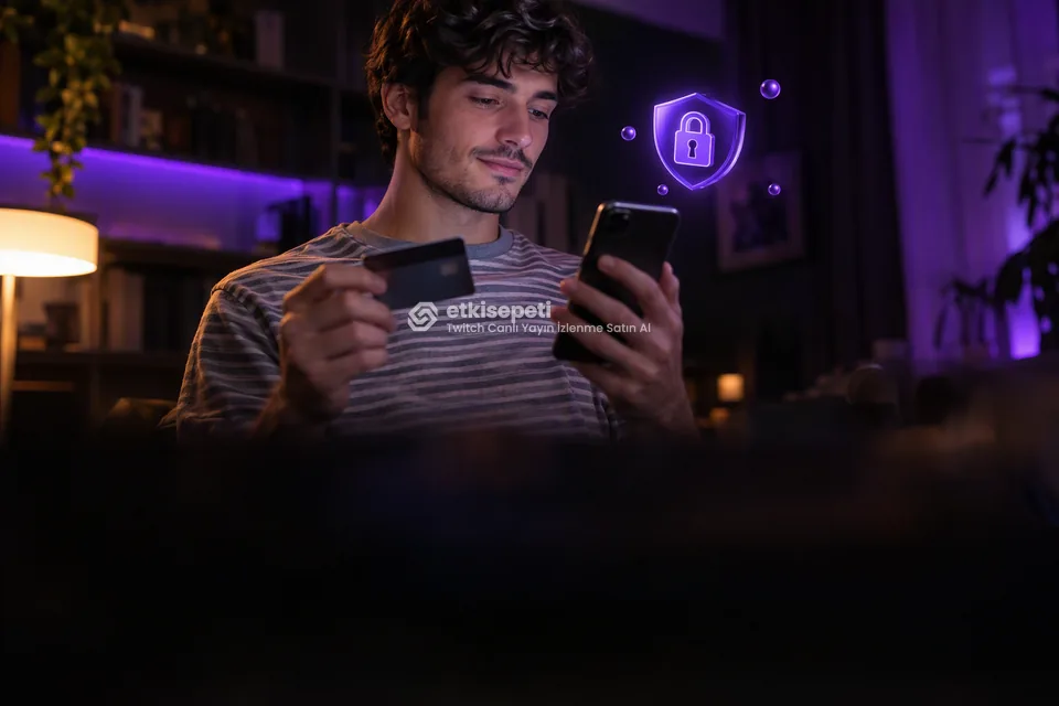 Kart ve telefonla güvenli ödeme yapan bir kullanıcı