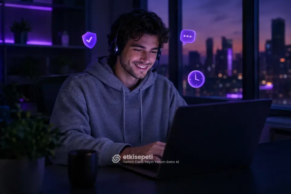 Destek uzmanı Twitch Canlı Yayın Yorum siparişlerini panelden takip ediyor