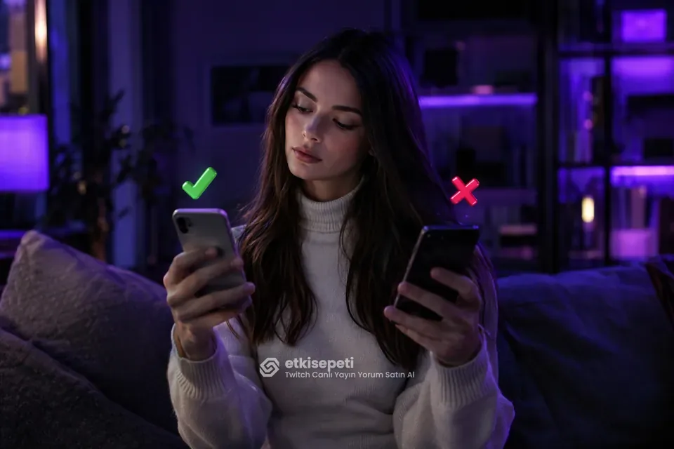 İki seçeneği karşılaştırarak Twitch Canlı Yayın Yorum için site seçen bir kullanıcı