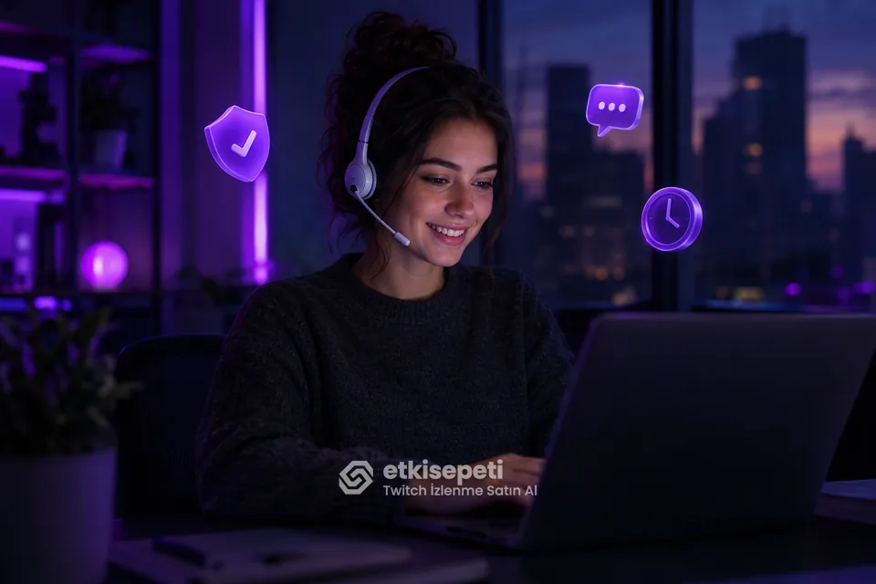Destek uzmanı Twitch İzlenme siparişlerini panelden takip ediyor