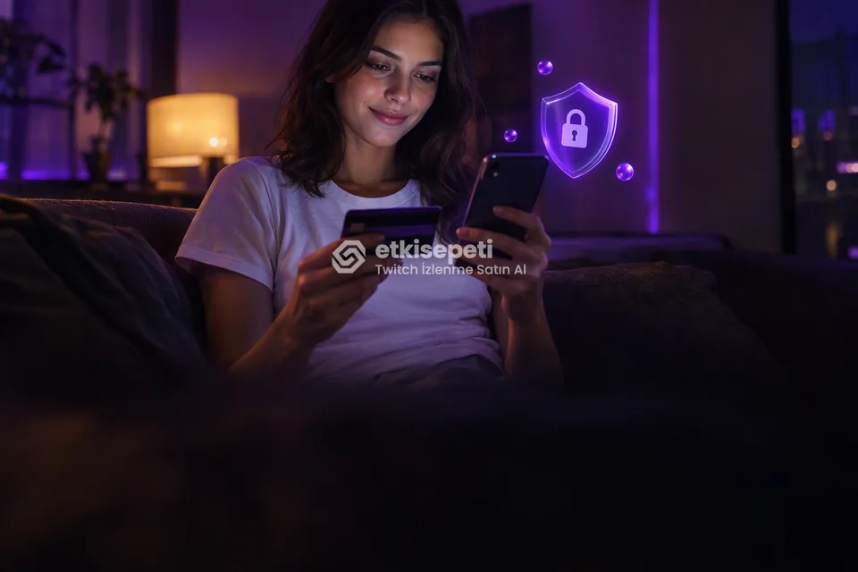 Kart ve telefonla güvenli ödeme yapan bir kullanıcı